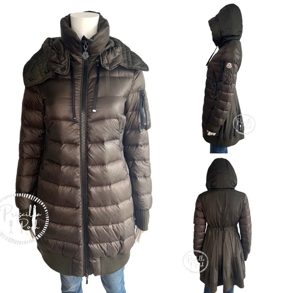 Moncler Drawstring-Back Puffer Jacket Olive Green “Chambly” Long Puffer Coat - Picture 2 of 16